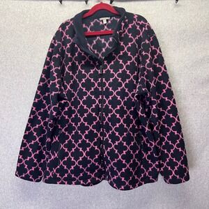 Talbots Women's 2X‎ Petite Fleece Zip Jacket Navy Pink Quatrefoil Print 2XP